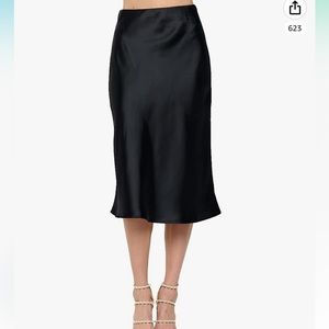 Black satin slip midi skirt